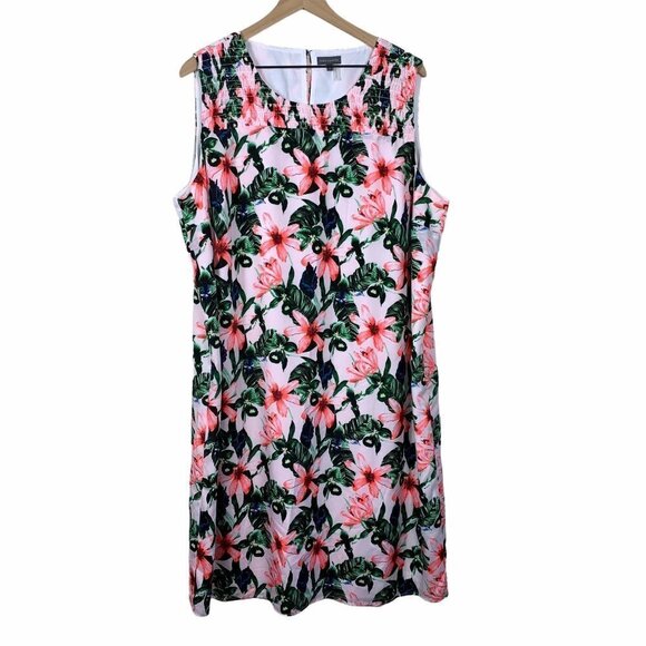 Vince Camuto Women’s Tropical Floral Sleeveless Dress Size 2X Pink Green - Picture 1 of 9
